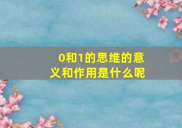 0和1的思维的意义和作用是什么呢