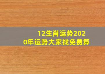 12生肖运势2020年运势大家找免费算