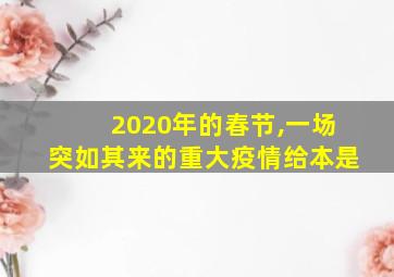 2020年的春节,一场突如其来的重大疫情给本是