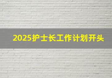 2025护士长工作计划开头