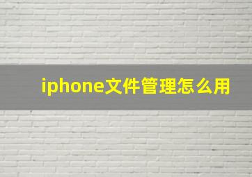 iphone文件管理怎么用