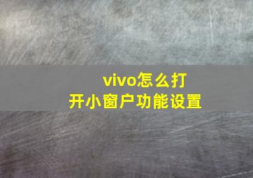 vivo怎么打开小窗户功能设置