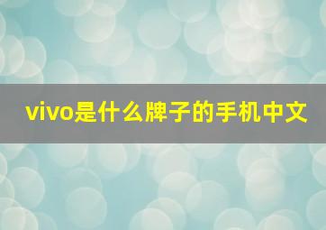 vivo是什么牌子的手机中文