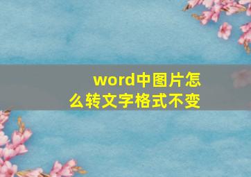 word中图片怎么转文字格式不变