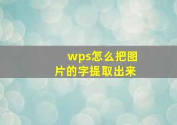 wps怎么把图片的字提取出来