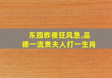 东园昨夜狂风急,品德一流贵夫人打一生肖