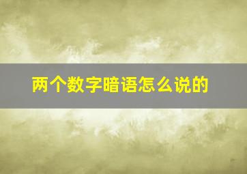 两个数字暗语怎么说的