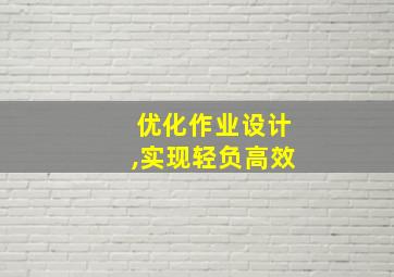 优化作业设计,实现轻负高效