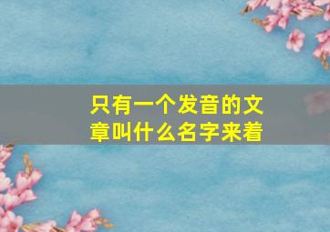 只有一个发音的文章叫什么名字来着