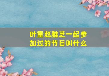 叶童赵雅芝一起参加过的节目叫什么