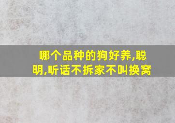 哪个品种的狗好养,聪明,听话不拆家不叫换窝