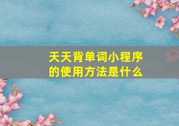 天天背单词小程序的使用方法是什么