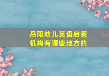 岳阳幼儿英语启蒙机构有哪些地方的