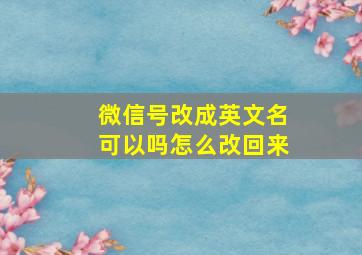 微信号改成英文名可以吗怎么改回来