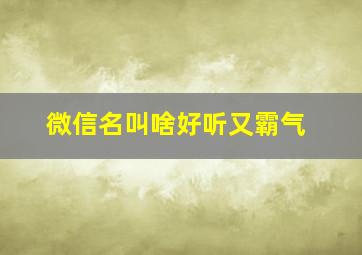 微信名叫啥好听又霸气