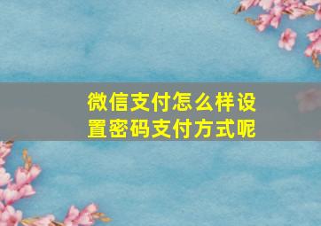 微信支付怎么样设置密码支付方式呢