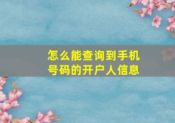 怎么能查询到手机号码的开户人信息