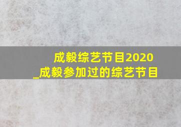 成毅综艺节目2020_成毅参加过的综艺节目