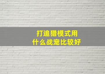 打追猎模式用什么战宠比较好