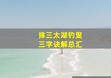 排三太湖钓叟三字诀解总汇