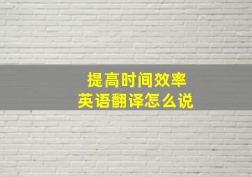 提高时间效率英语翻译怎么说