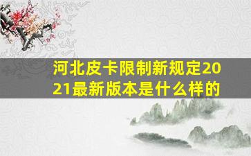 河北皮卡限制新规定2021最新版本是什么样的