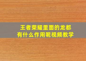 王者荣耀里面的龙都有什么作用呢视频教学