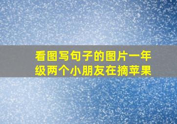 看图写句子的图片一年级两个小朋友在摘苹果