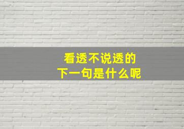 看透不说透的下一句是什么呢