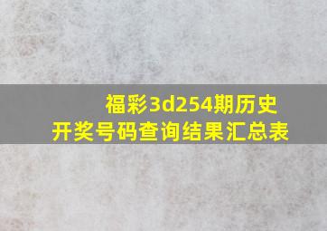 福彩3d254期历史开奖号码查询结果汇总表