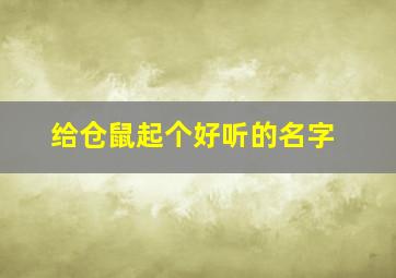 给仓鼠起个好听的名字