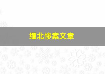 缅北惨案文章