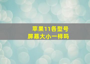 苹果11各型号屏幕大小一样吗