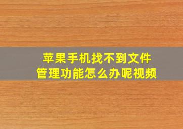 苹果手机找不到文件管理功能怎么办呢视频