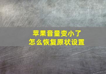 苹果音量变小了怎么恢复原状设置