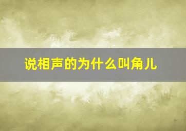 说相声的为什么叫角儿