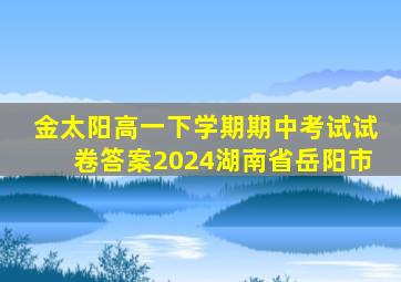 金太阳高一下学期期中考试试卷答案2024湖南省岳阳市