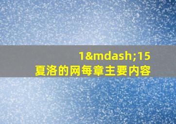 1—15夏洛的网每章主要内容