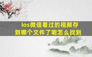 ios微信看过的视频存到哪个文件了呢怎么找到