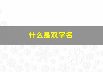 什么是双字名