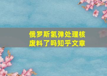 俄罗斯氢弹处理核废料了吗知乎文章