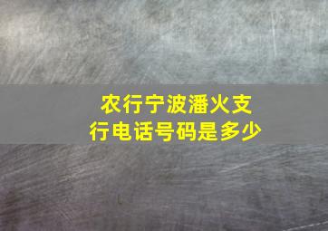 农行宁波潘火支行电话号码是多少