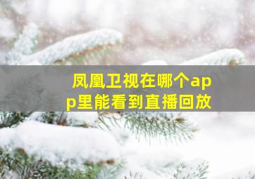 凤凰卫视在哪个app里能看到直播回放