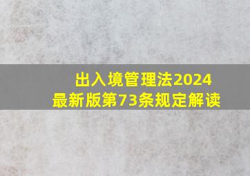 出入境管理法2024最新版第73条规定解读