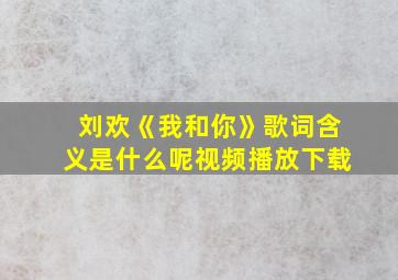 刘欢《我和你》歌词含义是什么呢视频播放下载