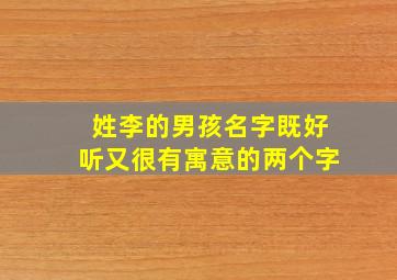 姓李的男孩名字既好听又很有寓意的两个字