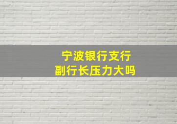 宁波银行支行副行长压力大吗