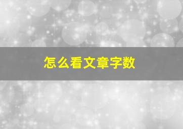 怎么看文章字数