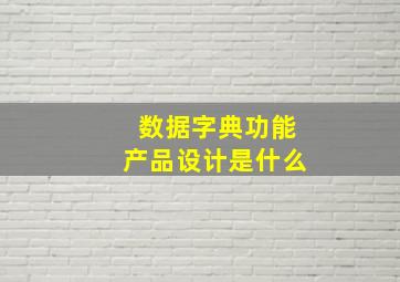 数据字典功能产品设计是什么