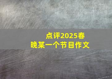 点评2025春晚某一个节目作文